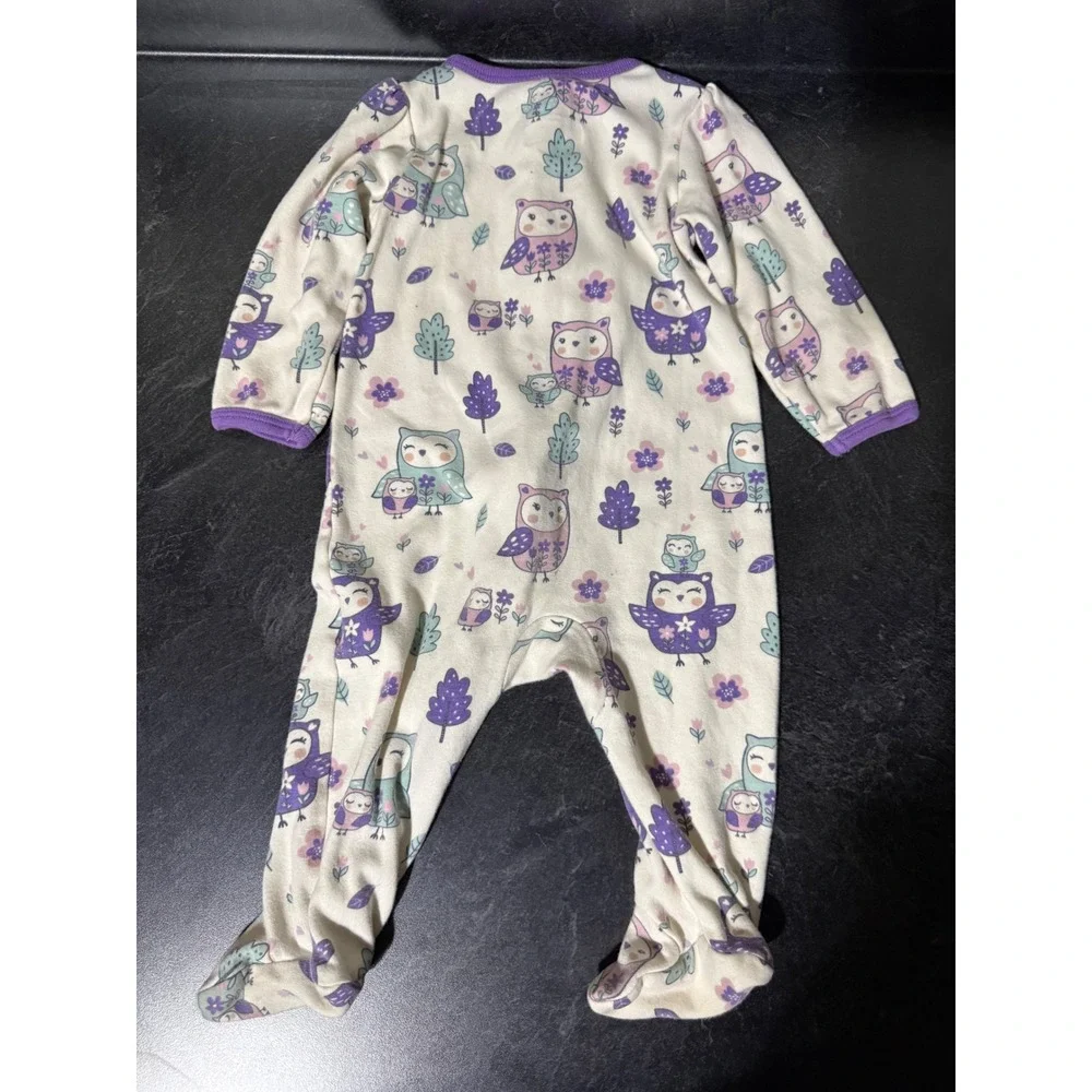 (Lot of 3) 6-9M Baby Zip Footed Sleepers Dinosaur Owl Polka Dot Infant Mittens